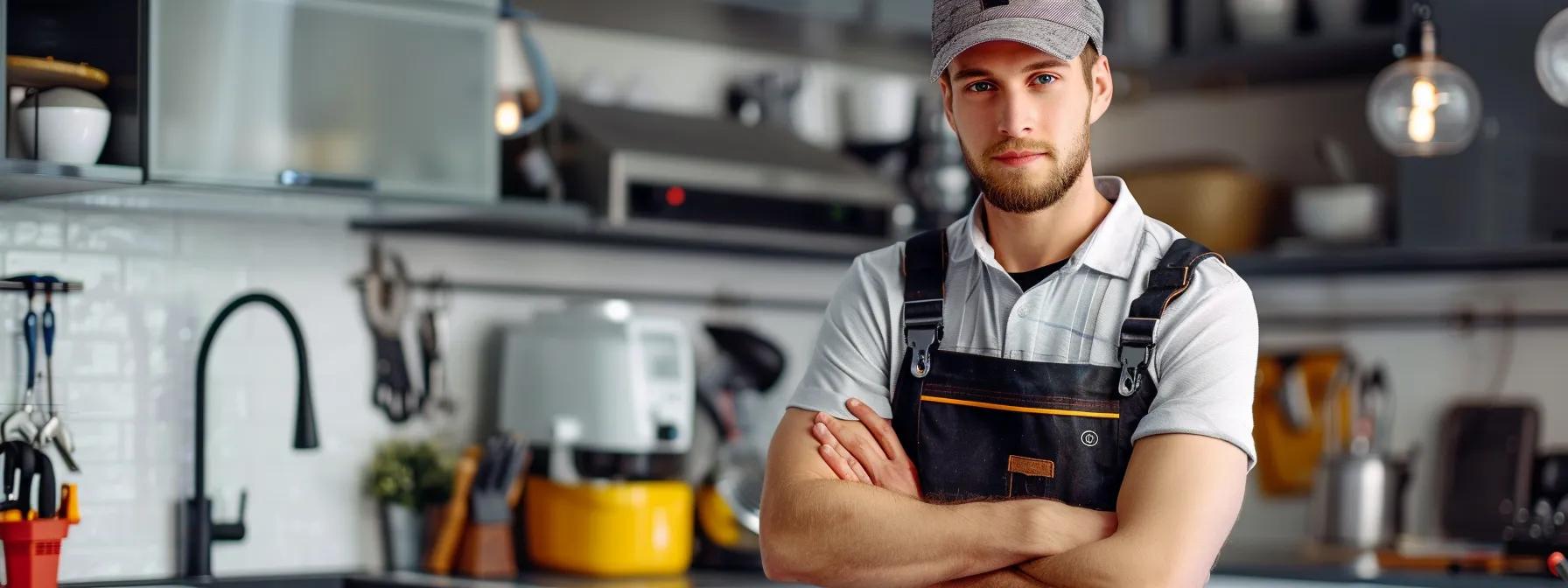 a professional plumber in a sleek, modern office setting explains advanced drain cleaning techniques, showcasing high-tech equipment like a mechanical snake and a high-pressure water jetting machine against a backdrop of neatly organised plumbing tools.